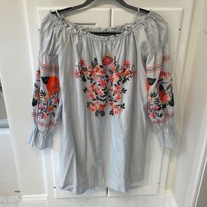 Free People Off the shoulder Dress with Beautiful Flower Embroidery
